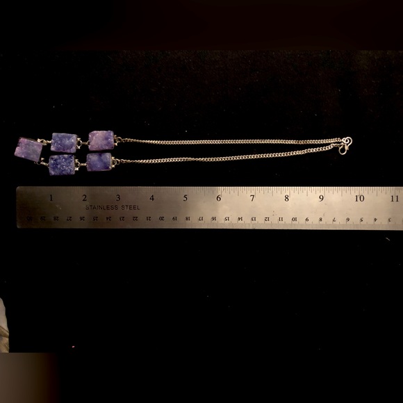 Purple Druzy Stone Necklace silver tone chain NWOT - Picture 4 of 6